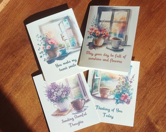 Cheerful Windows Note Cards | Set of 4 | Set of 8 | with envelopes | A2 size - 4.25x5.5"