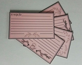 Botanical Recipe Cards | 3x5" | Set of 25 | Pink & Black | Kitchen gift | Shower gift | Hostess gift
