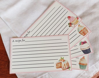 Sweet as a Cupcake Recipe Cards | Set of 25 | 3x5 inches | 5 different designs | Baking Gift | Hostess Gift