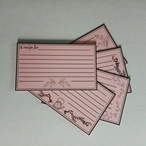 Botanical Recipe Cards | 3x5&quot; | Set of 25 | Pink & Black | Kitchen gift | Shower gift | Hostess gift