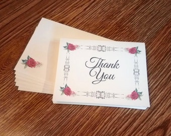 Elegant Roses Thank You Cards | Set of 6 | with envelopes | A2 size - 4.25x5.5"