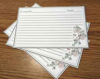 Wild Roses Recipe Cards | 4x6" | Set of 21 | floral recipe cards | Hostess gift