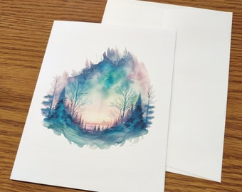 Aurora Borealis Linen Notecards | Set of 4  | A2 size | with envelopes | Alaskan Greeting Cards