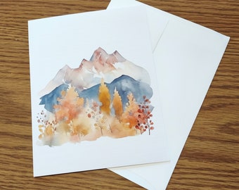 Cartes de correspondance en lin de montagnes d'automne | Lot de 4 | Format A2 | avec enveloppes | Cartes de vœux du Nord