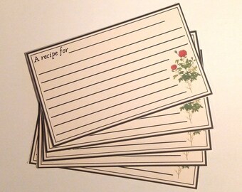 Roses Recipe Cards | 3x5" | Set of 25 | Kitchen gift | Shower gift | Hostess gift