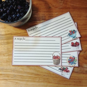 Cartões de Receitas Berry Basket | 3,5x5 polegadas | Conjunto de 25 | 5 designs