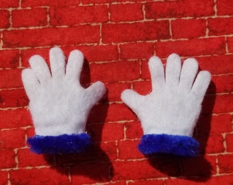 Slip on Posable Christmas Elf Gloves (w/ blue furry cuffs)