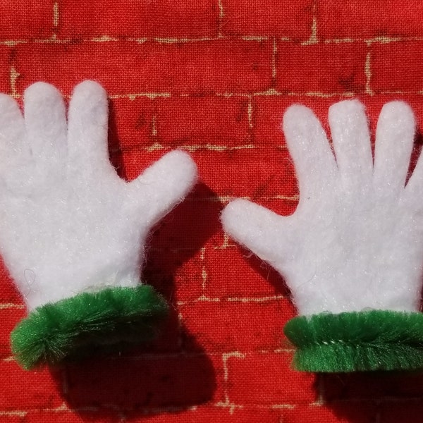 Slip On Posable Christmas Elf Gloves (w/ green furry cuffs)