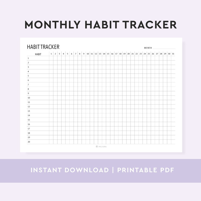 Monthly Habit Tracker Printable Habit Tracker Template Etsy