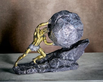 Sisyphus and Eternal Boulder Statue | Greek Mythology Sculpture | Ancient Greek Decor | Housewarming Gift