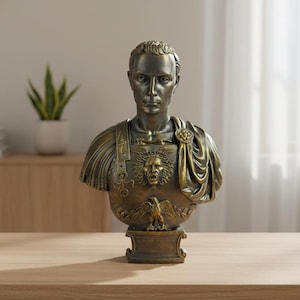 Julius Caesar Bust Sculpture | Roman Emperor Head Statue | Ancient Leader Decor | Historical Resin Figure | Home Office Desk Decoration image 1