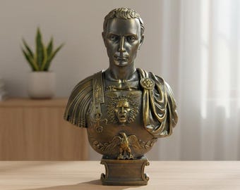 Buste de Jules César | Statue tête d'empereur romain | Décoration de chef antique | Figurine historique en résine | Décoration de bureau pour bureau à domicile