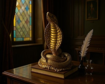 Antique Golden Cobra Snake Sculpture, Home Decor Showpiece