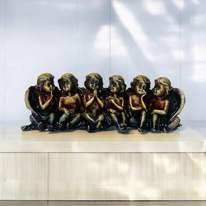 Six Little Angels Sitting Together | Handcrafted Mini Cherub Figurine for Peaceful Home Decor