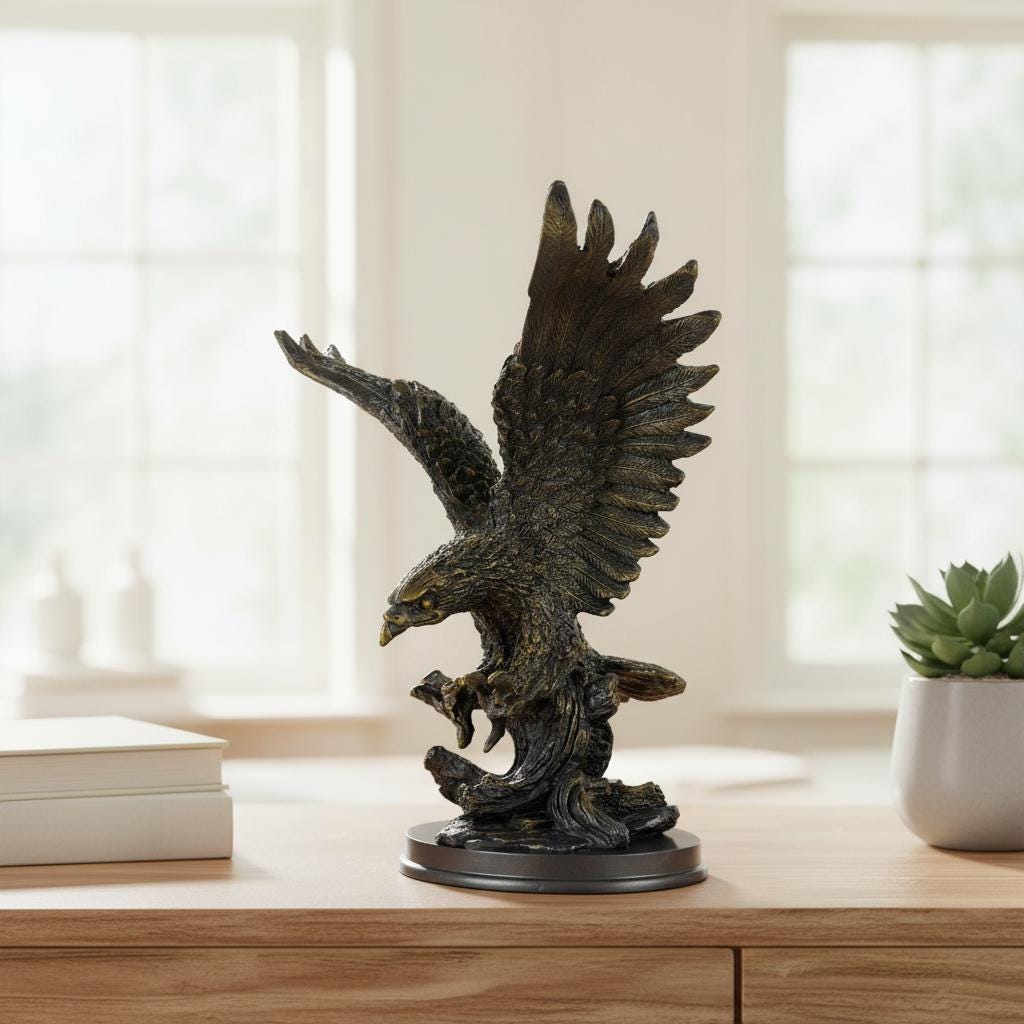 Statue Aigle Sur Branche Façon Bronze - Résine - Style Antique