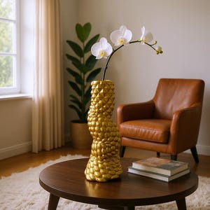 Luxury Geometric Textured Vase | Modern Statement Home Decor | Unique Long Decorative Sculpture for Living Room Centerpiece