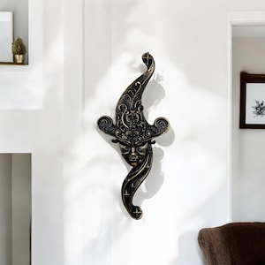 Mystic Venetian Jester Mask Wall Decor | Gold Black Carnival Face Art | Fantasy Sculpture for Unique Interiors