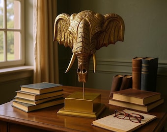 Decorative Elephant Head Statue on Stand | Animal Figurine for Table Showpiece | Home Office Decoration | Gift For Friends