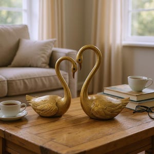 Romantic Swan Couple Statue Set of 2 | Elegant Bird Sculptures For Home Decor | Symbolic Love Gift | Living Room Table Showpiece