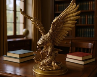 真鍮製の鷲の像、手作りのフクロウの置物、アンティーク真鍮彫刻、翼を