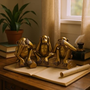 Golden See No Evil Monkey Sculpture, Home Decor Showpiece