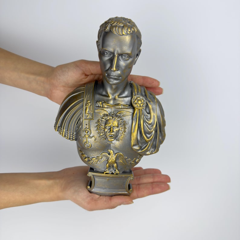 Julius Caesar Bust Sculpture | Roman Emperor Head Statue | Ancient Leader Decor | Historical Resin Figure | Home Office Desk Decoration image 9