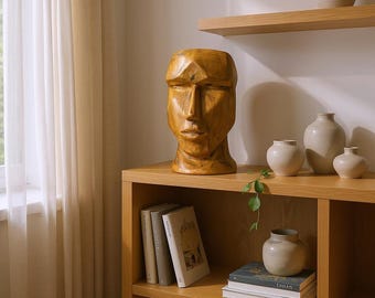 Abstraktes Gesicht Vase | Geometrische Kopf Skulptur, moderne Keramik Skulptur