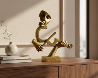 Figura de máscara de violín / Estatua de instrumento musical para decoración del hogar / Escultura abstracta de violinista / Regalo para músico
