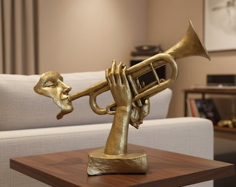 Figura de máscara de trompeta / Estatua de instrumento musical para decoración del hogar / Decoración musical elegante / Regalo para músico / Regalo de inauguración de la casa