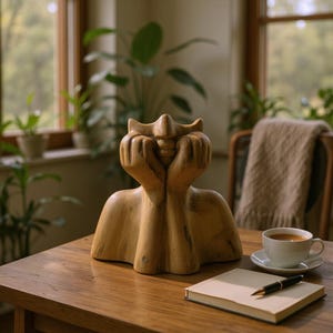 Abstraktes Gesicht Hände Keramik Vase | Künstlerische Moderne Tisch Skulptur | Einzigartige Dekorative Vasen | Handgefertigtes Geschenk für Kunstliebhaber