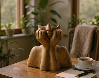 Abstraktes Gesicht Hände Keramik Vase | Moderne Kunst Skulptur