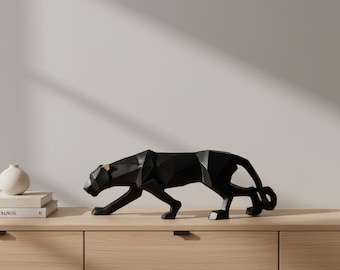 Majestic Panther Sculpture | Modern Cubic Leopard Figurine | Abstract Jaguar Statue | Handmade Animal Decor | Unique Gift for Wildlife Lover