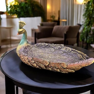 Elegant Peacock Statue Bowl | Peacock Tray For Table Centerpiece | Vintage Tabletop Display Dish | Housewarming Gift