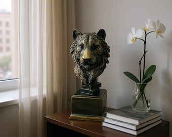 Decorative Tiger Head Bust, Statue on Stand | Animal Figurine for Desk Showpiece | Gift For Friends
