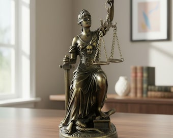 Blind Lady Justice Statue | Themis Goddess Sculpture | Lawyer Office Decor | Law School Graduation Gift | Legal Desk Decor