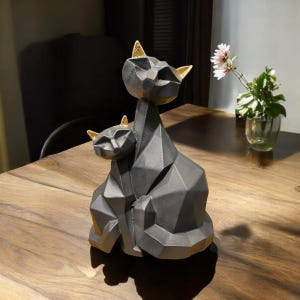 Geometric Cat Sculpture | Modern Cubic Cat Figurine | Abstract Animal Statue | Minimalist Home Decor | Unique Gift for Cat Lovers