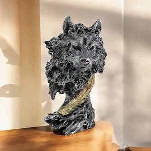 Dekorative Wolfskopf Büste | Tier Figur Für Tisch Prunkstück | Dekoration Haus Büro | Geschenk für Ihn