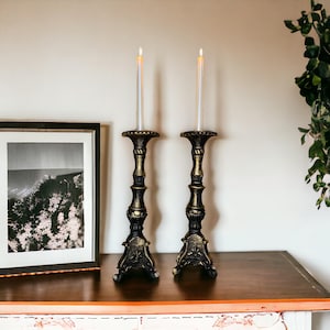 Baroque Style Candle Holders Set of 2 | Antique Gold Candlestick Pair | Elegant Taper Candle Stands for Table Decor | Vintage Wedding Gift