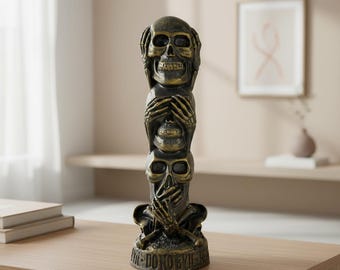 Standbeeld van drie wijze skeletten | Zie geen kwaad, hoor geen kwaad, spreek geen kwaad beeldje | Gotisch schedeldecor | Halloween-cadeau-idee