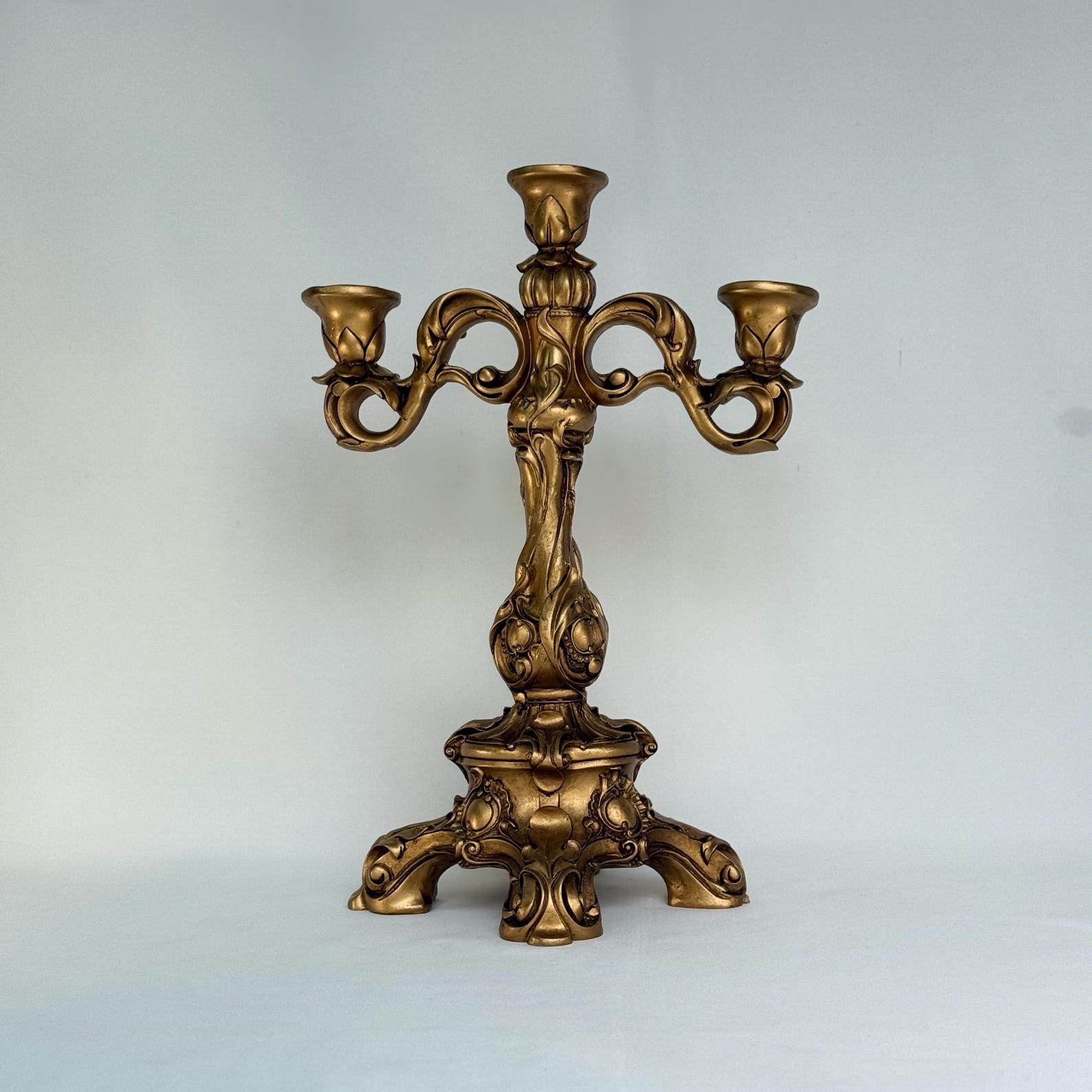 Antique Vintage Gold 3 Arm Candle Holder | Three Branched Candelabra ...