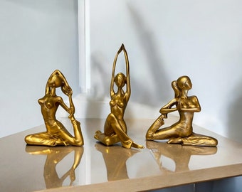 Decoratief standbeeld vrouw yogahoudingen set van 3 | Yogavrouwensculptuur voor tafel Bureau pronkstuk | Woondecoratie | Cadeau voor yogi