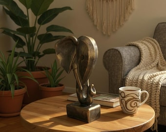 Escultura de cabeza de elefante / Figura de elefante moderna para decoración de estantería o escritorio / Estatua de animal / Regalo para amantes de los elefantes