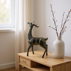 Modern Geometric Deer Statue | Abstract Animal Sculpture | Minimalist Home Decor Accent | Unique Gift For Him or Her