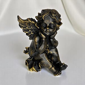Sitting Angel Figurine for Shelf | Baby Cherub Statue for Home Altar or Memorial | Praying Angel Gift for Mom or Sympathy Decor