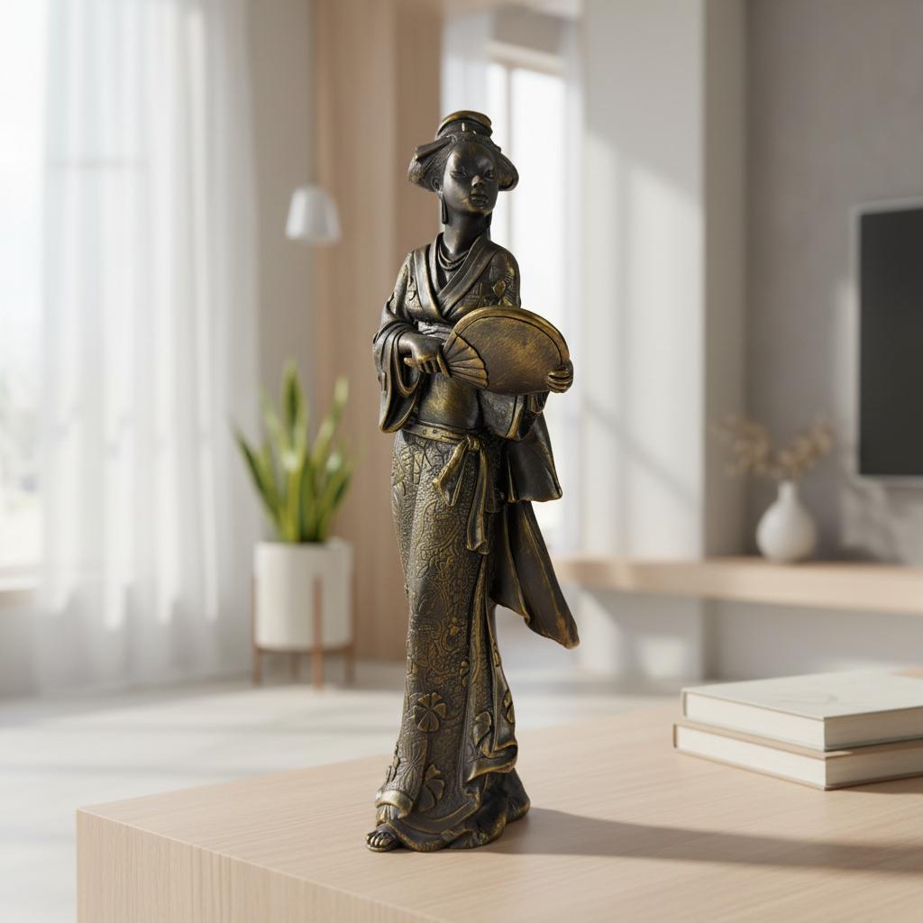 Japanese Geisha Sculpture | Antique Asian Lady Figurine | Table
