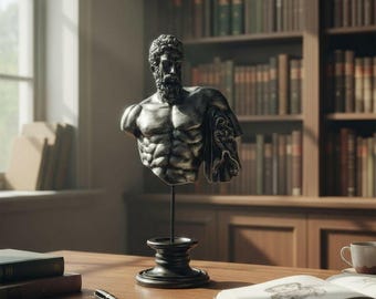 Hercules Bust Sculpture | Greek Mythology God Statue | Masculine Art Figurine for Home Office Decor