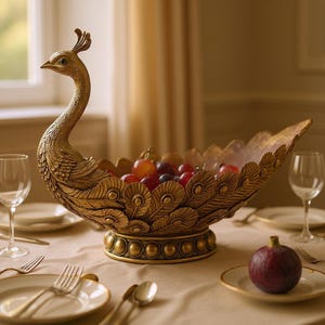 Royal Peacock Figurine Bowl | Peacock Statue Table Display Tray | Decorative Vintage Table Centerpiece | Living Room Decor | Home Gift
