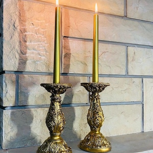 Antique Gold Candle Holder Set of 2 | Baroque Style Candlestick Decor | Elegant Vintage Table Centerpiece