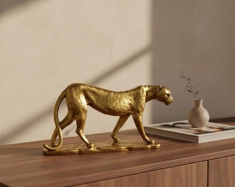 Goldener Panther Statue | Luxus Tierfigur für Tischdekoration | Moderne Gold Leopard Skulptur | Elegantes Wohnkultur Geschenk