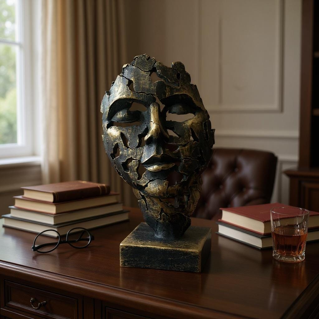 抽象的なひび割れた顔の彫刻 | モダンアートマスクの装飾 | ユニークな